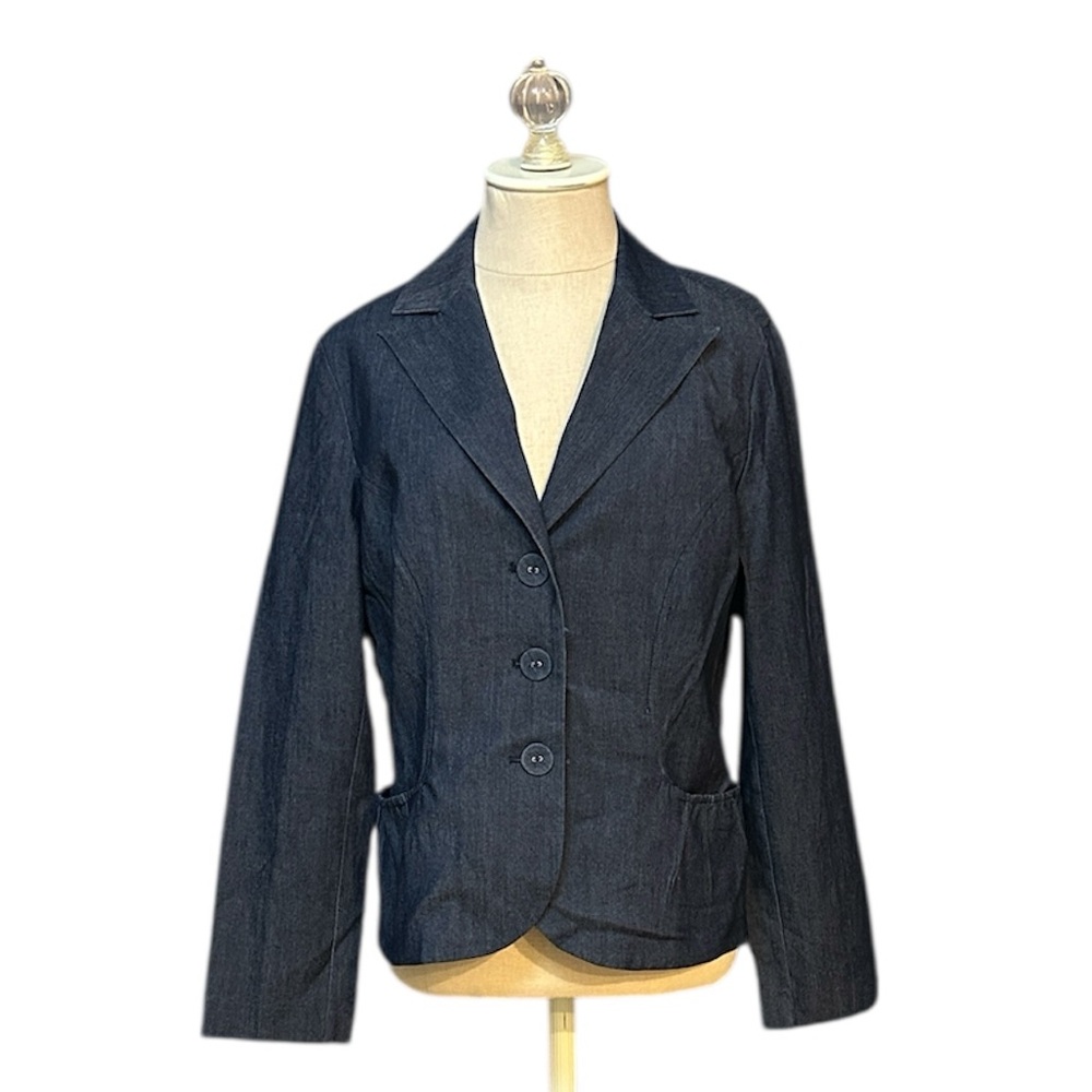 Sandro Dark Blue Denim Single-Breasted Blazer